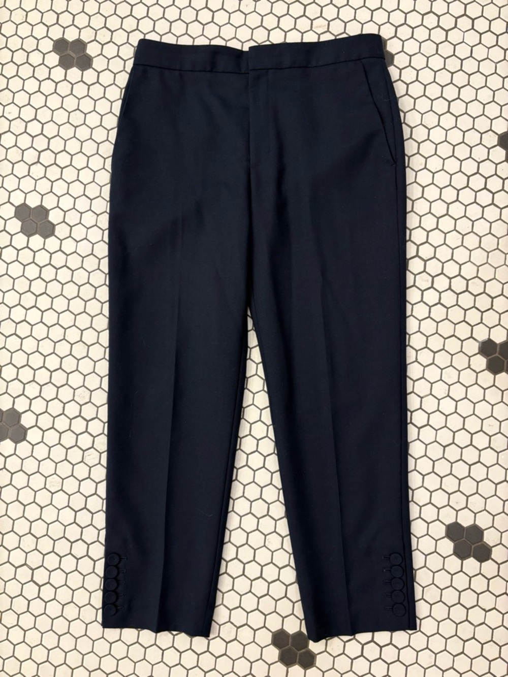 Club Monaco Navy Wool Blend Ankle Pants Size 8 Button Detail